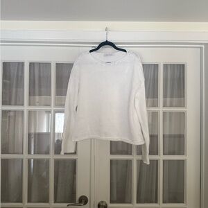 Another Tomorrow White 100% Cotton Open Knit Crewneck Sweater